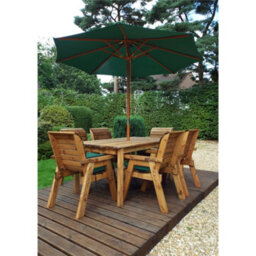 Marlborough Traditional Six Seater Rectangular Table Set With 6 X Green Chair Cushion 1 X Green Parasol & Base & Cushion Storage Bag - thumbnail 3
