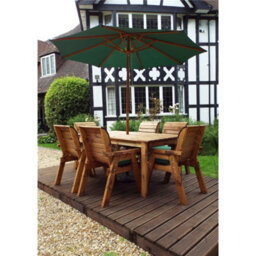 Marlborough Traditional Six Seater Rectangular Table Set With 6 X Green Chair Cushion 1 X Green Parasol & Base & Cushion Storage Bag - thumbnail 2