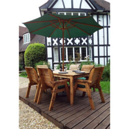 Marlborough Traditional Six Seater Rectangular Table Set With 6 X Green Chair Cushion 1 X Green Parasol & Base & Cushion Storage Bag - thumbnail 1