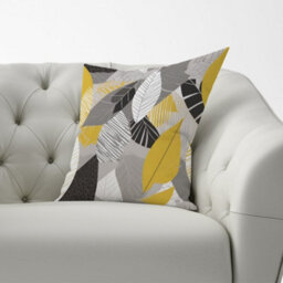 Warren Reed Designer Grey Yellow Autumn Leaves Cushions 60Cm X 60Cm - thumbnail 2