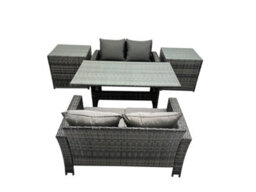 Fimous 4 Seater Wicker Pe Rattan Furniture Outdoor Dining Table Double Seat Sofa 2 Side Table Set Dark Grey Mixed - thumbnail 2