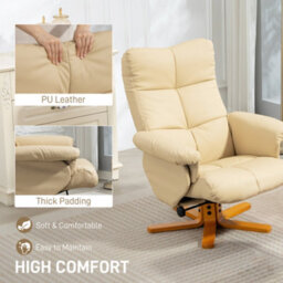 Homcom Recliner Chair And Footstool Pu Leather Wooden Base, Beige - thumbnail 6