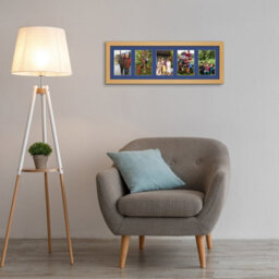 AK Frames 26X8 Country Pine Modern Multi Photo Frame With Blue Mount - Holds 5 Apertures (5X) 6X4 Photos - thumbnail 3