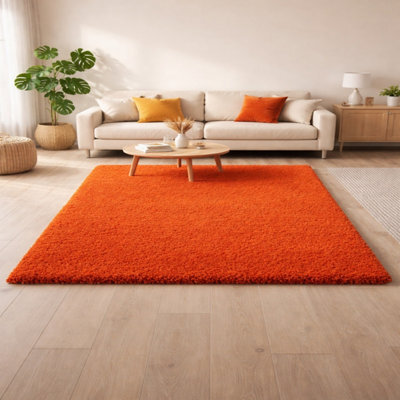 Uetian Orange Shaggy Rug Soft Plush Dense Pile Living Room Bedroom Carpet (160X230 Cm) - image 1