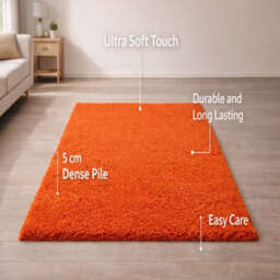 Uetian Orange Shaggy Rug Soft Plush Dense Pile Living Room Bedroom Carpet (160X230 Cm) - thumbnail 6
