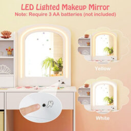 Costway Kids Vanity Set Princess Makeup Desk And Chair W/ Lighted Mirror-White - thumbnail 4