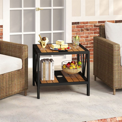 2 Tier End Table Metal Patio Coffee Table With Umbrella Hole - image 1