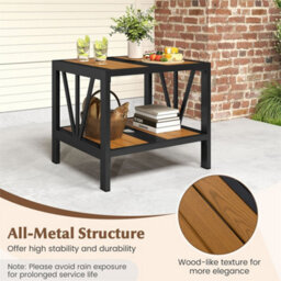2 Tier End Table Metal Patio Coffee Table With Umbrella Hole - thumbnail 5