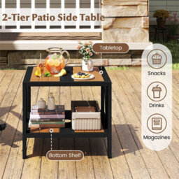 2 Tier End Table Metal Patio Coffee Table With Umbrella Hole - thumbnail 4