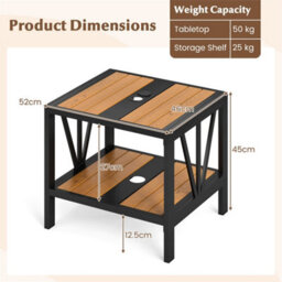 2 Tier End Table Metal Patio Coffee Table With Umbrella Hole - thumbnail 2