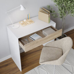 Urbn-Living Urbnliving Height 75Cm Wooden White 1 Drawer Dressing Table With Oak Drawers Bedroom Vanity And Computer Work Desk - thumbnail 3