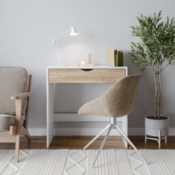 Urbn-Living Urbnliving Height 75Cm Wooden White 1 Drawer Dressing Table With Oak Drawers Bedroom Vanity And Computer Work Desk - thumbnail 2