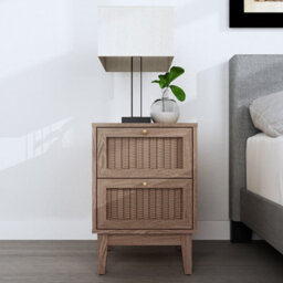 LPD Bordeaux Rattan Bedside Cabinet - Boho Charm With Luxe Gold Accents