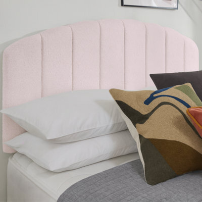 "Urban Textures - Celeste Luxury 26"" High Boucle Fabric Upholstered Curved Headboard - Pink" - image 1