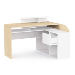 FurniComp LTD Furnicomp Archie 1 Drawer L-Shaped Corner Office Desk With Hutch - Matt White & Oak - thumbnail 3