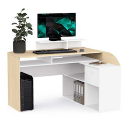 FurniComp LTD Furnicomp Archie 1 Drawer L-Shaped Corner Office Desk With Hutch - Matt White & Oak - thumbnail 2