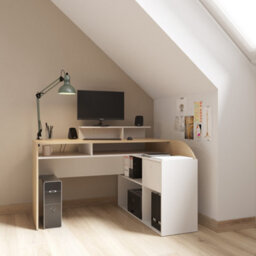 FurniComp LTD Furnicomp Archie 1 Drawer L-Shaped Corner Office Desk With Hutch - Matt White & Oak