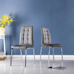 Modernique Monocco Grey Faux Leather Dining Chair Set Of 4 With Chrome Frame