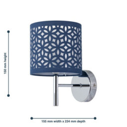 First Choice Lighting Brea - Chrome Wall Light With Navy Blue Cut Out Shade - thumbnail 5