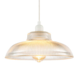 Happy Homewares Classic American Diner Clear Ribbed Glass Ceiling Pendant Light Shade - thumbnail 2