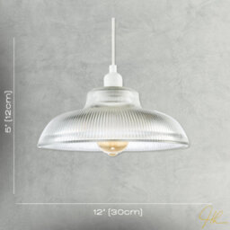 Happy Homewares Classic American Diner Clear Ribbed Glass Ceiling Pendant Light Shade - thumbnail 7