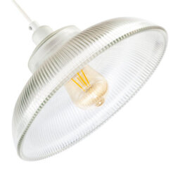 Happy Homewares Classic American Diner Clear Ribbed Glass Ceiling Pendant Light Shade - thumbnail 4