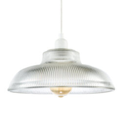 Happy Homewares Classic American Diner Clear Ribbed Glass Ceiling Pendant Light Shade - thumbnail 1