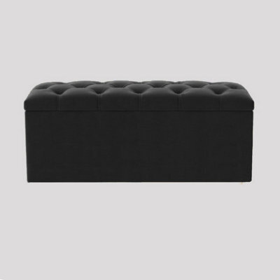 120Cm Luna Chesterfield Ottoman Storage Box - Black Plush Velvet Upholstered Blanket Box - image 1