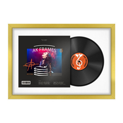 "AK Frames 25X17"" Gold Sleek Vinyl Record Frame With White Mount For 12 Inch Lp Cover & Disc - Overlapped Design" - image 1