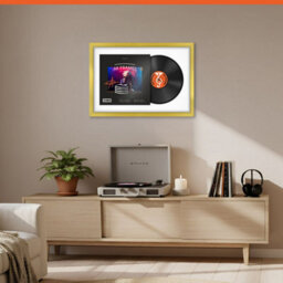 "AK Frames 25X17"" Gold Sleek Vinyl Record Frame With White Mount For 12 Inch Lp Cover & Disc - Overlapped Design" - thumbnail 8