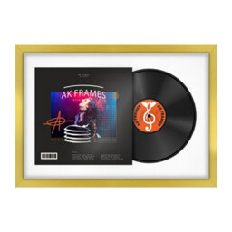 "AK Frames 25X17"" Gold Sleek Vinyl Record Frame With White Mount For 12 Inch Lp Cover & Disc - Overlapped Design" - thumbnail 1