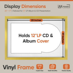 "AK Frames 25X17"" Gold Sleek Vinyl Record Frame With White Mount For 12 Inch Lp Cover & Disc - Overlapped Design" - thumbnail 2