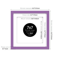 "7X7"" Purple Picture Frame - 7X7"" Square Frame With 6X6"" Mount For 7X7""/6X6"" Pictures Vintage Style Thin Edge, 1 Pack" - thumbnail 2