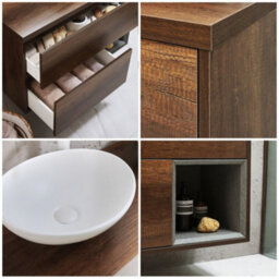 Homestylestore Dark Oak 1000mm Wall Hung Bathroom Vanity Unit With Oval Chalk Countertop Basin - thumbnail 2