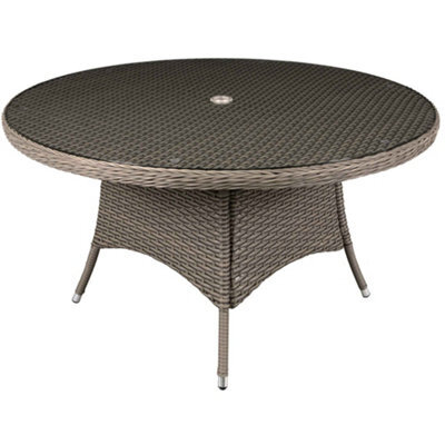 Dellonda Chester Round Rattan Outdoor Garden Dining Table, Glass, 135Cm, Brown - image 1
