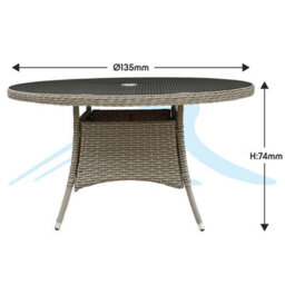 Dellonda Chester Round Rattan Outdoor Garden Dining Table, Glass, 135Cm, Brown - thumbnail 6