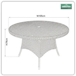 Dellonda Chester Round Rattan Outdoor Garden Dining Table, Glass, 135Cm, Brown - thumbnail 9