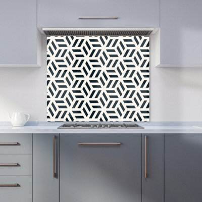 Warren Reed Designer Geometric Monochrome Hexagonal Pattern Premium Glass Kitchen Splashback W700mm X H650mm - image 1