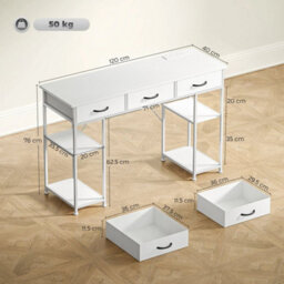 White Computer Writing Desk With Power Sockets, Drawers & Storage Shelves - thumbnail 2