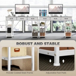 White Computer Writing Desk With Power Sockets, Drawers & Storage Shelves - thumbnail 4