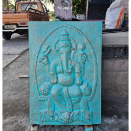 Large Turquoise Ganpati Iron Frame Wall Art 0.7X1M Decor