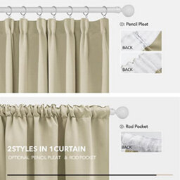 Deconovo Super Soft Curtains Pencil Pleat Curtains Thermal Insulated Blackout Curtains 66 X 72 Beige Two Panels - thumbnail 4