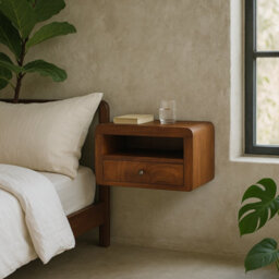 Wyld Haus Oristano Chunky Mango Wood Wall-Mounted Bedside Table With Drawer In Chestnut - thumbnail 1