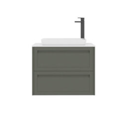 Royal Bathrooms Royal Bathroom Elmore 700mm Matt Green Wall Mounted Bathroom Vanity Unit 2 Drawer Plain White Worktop With Qubix Basin - thumbnail 7