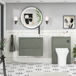 Royal Bathrooms Royal Bathroom Elmore 700mm Matt Green Wall Mounted Bathroom Vanity Unit 2 Drawer Plain White Worktop With Qubix Basin - thumbnail 5