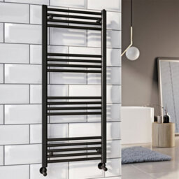 FNX Bathrooms Matt Black 600X1200mm Heated Towel Rail Radiator For Central Heating - thumbnail 1