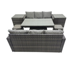 Fimous Rattan Garden Furniture Set 8-Seater Patio Height Adjustable Rising Lifting Table Sofa Set With 2 Side Table 2 Small Stools - thumbnail 2