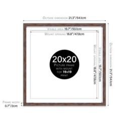 "20X20"" Walnut Picture Frame - 20X20"" Square Frame With 19X19"" Mount For 20X20""/19X19"" Pictures Moderrn Style Thin Edge, 1 Pack" - thumbnail 2