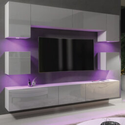 Creative Furniture Panorama Wall Tv Unit - White & Grey Gloss Doors And Led Lights - thumbnail 7