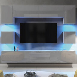 Creative Furniture Panorama Wall Tv Unit - White & Grey Gloss Doors And Led Lights
